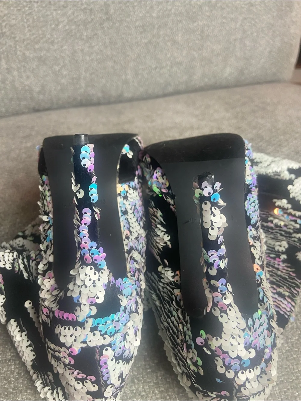 Sequined Black Multicolor Stiletto Ip to the Knee Boot size 8